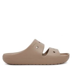 Klapki Crocs. Brązowe klapki Crocs, bez wzorów, bez obcasa. Za 129.99 zł.