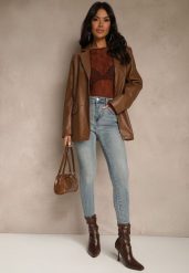 Niebieskie Jeansy Skinny Regular Waist z Bawełną Tevirsa. Niebieskie jeansy Renee, l, bez wzorów. Za 99.99 zł.