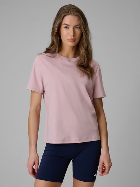 4F T-shirt regular gładki damski - różowy S. Czerwone t-shirty 4f, s, bez wzorów, z materiału, bez kołnierzyka, bez ramiączek. Za 79.99 zł.