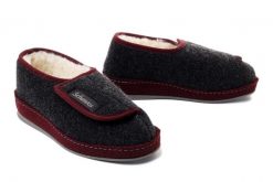 SCHAWOS 340025-9 anthrazit/bordeaux, kapcie damskie. Szare obuwie domowe Schawos, bez wzorów, z wełny, bez zapięcia. Za 229.90 zł.