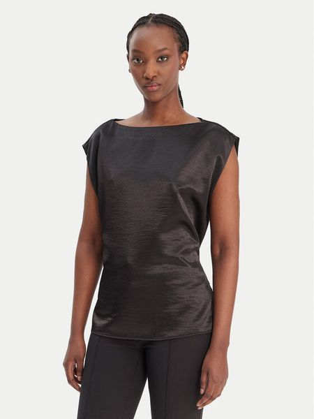 Guess Bluzka W6RH19 W2612 Czarny Regular Fit. Czarne bluzki Guess, m, z aplikacjami, z syntetyku, bez kołnierzyka, bez ramiączek. Za 309.99 zł.