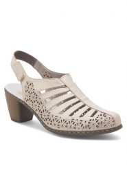 Rieker Sandały 40959-60 Beżowy. Brązowe sandały Rieker, bez wzorów, ze skóry, bez obcasa, na słupku, bez zapięcia. Za 299.99 zł.