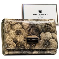 Złoty portfel damski wykonany ze skóry naturalnej i ekologicznej zamykany na zatrzask - Peterson. Żółte portfele Peterson, bez wzorów, ze skóry. Za 129.99 zł.