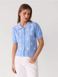 Kardigan z kołnierzem - jasnoniebieski. Niebieskie kardigany Reserved, l, bez wzorów, z dzianiny. Za 129.99 zł.