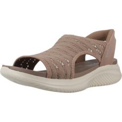 Sandały SKECHERS SLIP-INS ULTRA FLEX 3.0 SUN WARMTH Brązowy. Brązowe sandały Skechers, bez wzorów, z tkaniny, bez obcasa, bez zapięcia. Za 295.99 zł.