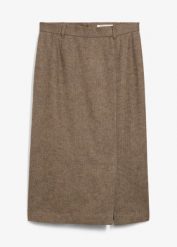 Spódnica ołówkowa z wełną. Brązowe spódnice bonprix, bez wzorów, z wełny, eleganckie, ołówkowe. Za 219.99 zł.