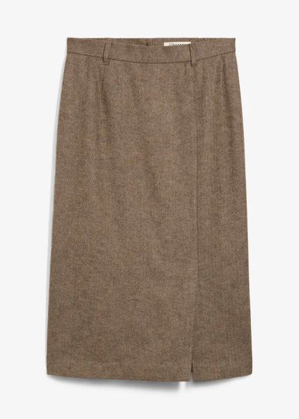 Spódnica ołówkowa z wełną. Brązowe spódnice bonprix, bez wzorów, z wełny, eleganckie, ołówkowe. Za 219.99 zł.