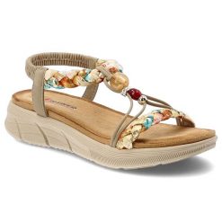 Sandały damskie Artiker, cholewka z materiału eleganckie dodatki na płaskiej podeszwie, beżowe, 58C0001. Brązowe sandały Artiker, bez wzorów, eleganckie, bez obcasa, na platformie, bez zapięcia. Za 169.00 zł.