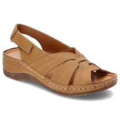 Brązowe Sandały Kampa Wygodne Skórzane Buty Na Lato. Brązowe sandały KAMPA, bez wzorów, ze skóry, bez obcasa, na obcasie, bez zapięcia. Za 189.00 zł.
