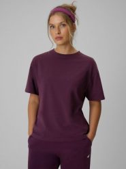 4F T-shirt loose gładki damski - fioletowy S. Fioletowe t-shirty 4f, s, bez wzorów, z bawełny, bez kołnierzyka, bez ramiączek. Za 79.99 zł.