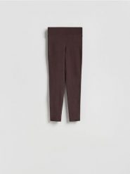 Bawełniane legginsy - ciemnobrązowy. Brązowe legginsy Reserved, l, bez wzorów, z bawełny. Za 49.99 zł.
