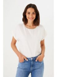 Garcia Koszulka w kolorze kremowym rozmiar: XL. Brązowe bluzki Garcia, xl, bez wzorów, bez kołnierzyka, bez ramiączek. Za 65.85 zł.