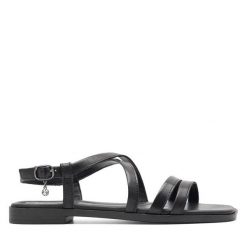 Sandały Lasocki. Czarne sandały Lasocki, bez wzorów, bez obcasa, na płaskiej podeszwie, bez zapięcia. Za 159.99 zł.