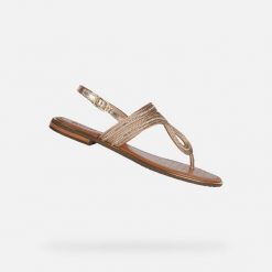 Sandały damskie Geox Sozy Plus. Brązowe sandały Geox, bez wzorów, z materiału, eleganckie, bez obcasa, bez zapięcia. Za 385.20 zł.