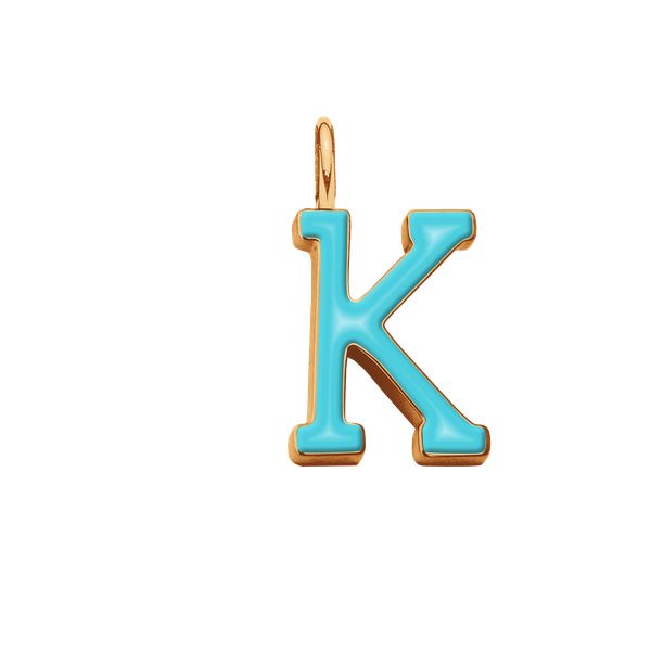 Literka K z turkusową emalią pozłacana. Niebieskie bransoletki Lilou, pozłacane. Za 99.00 zł.