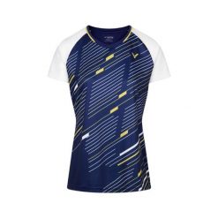 Koszulka sportowa damska VICTOR T-44100 B. Niebieskie koszulki sportowe Victor, bez wzorów, z poliesteru, bez ramiączek. Za 239.99 zł.