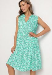 Zielona Bawełniana Sukienka Rozkloszowana w Listki Iveliova. Zielone sukienki Born2be, na co dzień, l, bez wzorów, z bawełny, eleganckie, bez kołnierzyka, bez ramiączek, midi, rozkloszowane. Za 44.99 zł.
