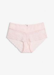 Figi panty z delikatną koronką. Czerwone figi bonprix, bez wzorów, z koronki. Za 44.99 zł.