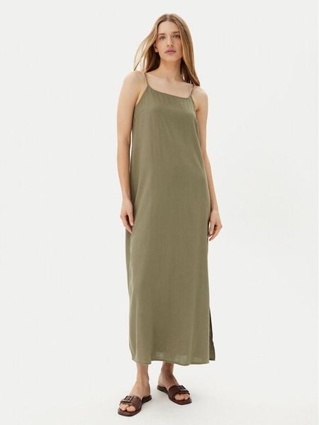 Pieces Sukienka letnia Pia 17151884 Zielony Loose Fit. Zielone sukienki Pieces, na lato, m, bez wzorów, ze lnu, bez kołnierzyka, bez ramiączek. Za 109.99 zł.