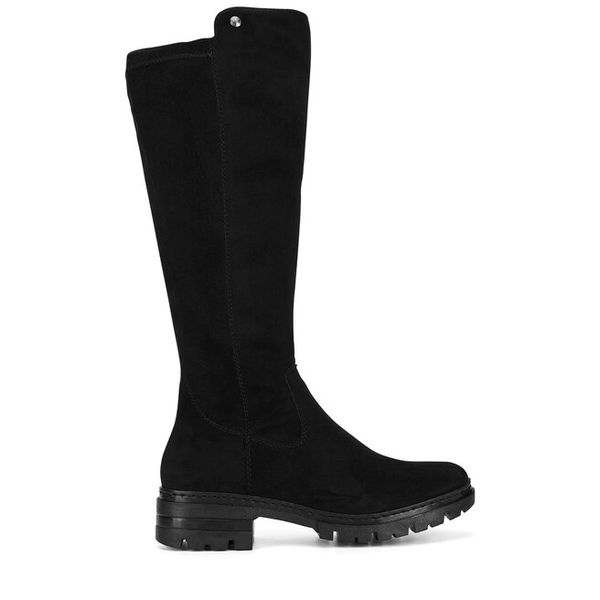 Kozaki Rieker. Czarne kozaki Rieker, bez obcasa, na słupku, bez zapięcia. Za 311.00 zł.