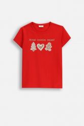 T-shirt z krótkim rękawem Xmas. Czerwone t-shirty COCCODRILLO, m, bez wzorów, z bawełny, bez kołnierzyka, bez ramiączek. Za 39.90 zł.