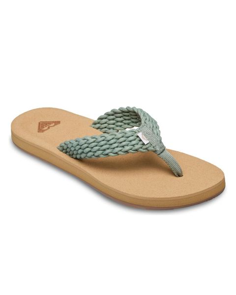 Sandały dla Kobiety PORTO Zielony. Zielone sandały Roxy, bez wzorów, z bawełny, bez obcasa, bez zapięcia. Za 129.99 zł.