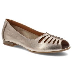 Baleriny damskie Maciejka, cholewka skóra naturalna metaliczny połysk ażurowe wycięcia odkryty nosek wsuwany fason, miedziane, P7541-32/00-1. Żółte baleriny Maciejka, w ażurowe wzory, ze skóry, bez obcasa. Za 209.00 zł.