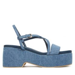 Sandały Pollini. Niebieskie sandały Pollini, bez wzorów, bez obcasa, na słupku, bez zapięcia. Za 1,299.00 zł.