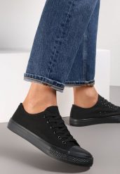 Czarne Trampki Lakelet. Czarne trampki Renee, bez wzorów, z gumy, przed kostkę, bez zapięcia. Za 49.99 zł.