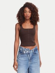 Guess Top W6YZ08 Z0979 Brązowy ciemny Slim Fit. Brązowe topy Guess, m, z aplikacjami, z syntetyku, bez kołnierzyka, bez ramiączek. Za 214.99 zł.