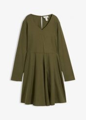 Lekka sukienka z bawełnianej flaneli. Zielone sukienki bonprix, bez wzorów, z bawełny, bez kołnierzyka, bez ramiączek, rozkloszowane. Za 124.99 zł.