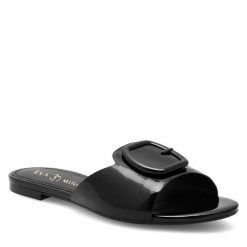 Klapki Eva Minge. Czarne klapki Eva Minge, bez wzorów, bez obcasa. Za 239.99 zł.