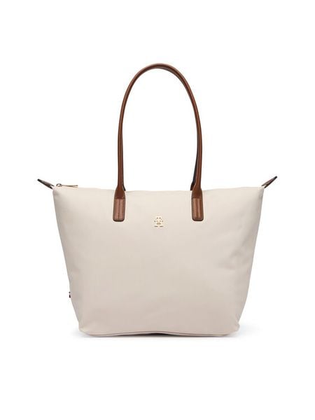 Tommy Hilfiger Torebka Popette Tote AW0AW17711 Écru. Shopper TOMMY HILFIGER, bez wzorów, z materiału, bez dodatków. Za 409.99 zł.