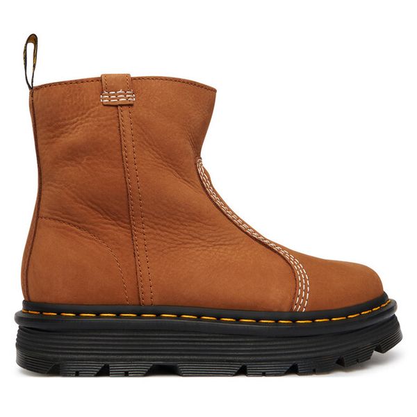 Botki Dr. Martens. Brązowe botki Dr. Martens, bez wzorów, bez obcasa, na płaskiej podeszwie, bez zapięcia. Za 899.99 zł.