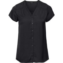 Bluzka, krótki rękaw bonprix czarny. Czarne bluzki bonprix, bez wzorów, eleganckie, bez kołnierzyka, bez ramiączek. Za 49.99 zł.