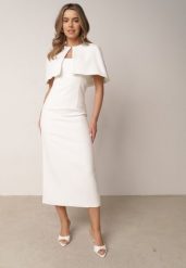 Biała Dopasowana Elegancka Sukienka VICES z Pelerynką Celareca. Białe sukienki Born2be, l, bez wzorów, eleganckie, bez kołnierzyka, bez ramiączek, maxi, dopasowane. Za 199.99 zł.