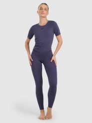 4F Legginsy do jogi i pilatesu szybkoschnące damskie - granatowe L. Niebieskie legginsy 4f, l, bez wzorów, z dzianiny, z podwyższonym stanem. Za 169.99 zł.