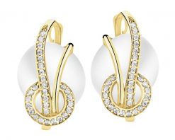 Złote kolczyki z perłami i cyrkoniami. Żółte kolczyki Apart, z cyrkonią, złote. Za 3,599.00 zł.