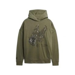 Bluza damska z kapturem Superdry Tattoo Embellish. Zielone bluzy Superdry, bez wzorów, z kapturem. Za 389.65 zł.