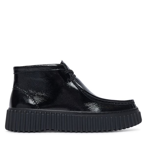 Trzewiki Clarks. Czarne botki Clarks, bez wzorów, bez obcasa, na płaskiej podeszwie, bez zapięcia. Za 519.99 zł.