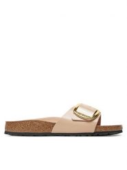 Birkenstock Klapki Madrid Bb Lena 1026496 Beżowy. Brązowe klapki Birkenstock, bez wzorów, z lakierowanej skóry, bez obcasa. Za 629.99 zł.