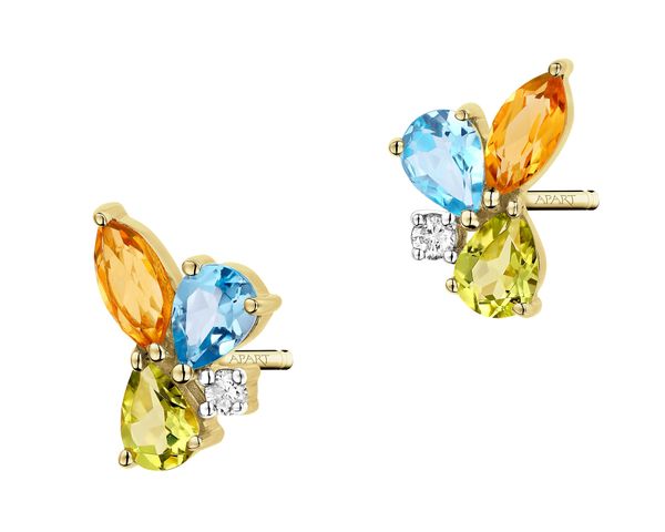 Kolczyki z żółtego złota z brylantami i kamieniami ozdobnymi - próba 375. Żółte kolczyki Apart, z brylantem, złote. W wyprzedaży za 1,113.00 zł.