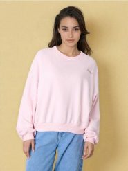 Bluza crewneck z haftem - różowy. Czerwone bluzy Sinsay, l, bez wzorów, bez kaptura. Za 39.99 zł.