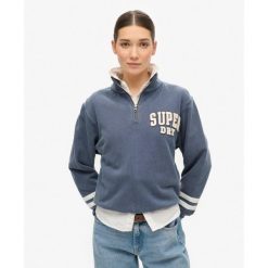 Bluza sportowa z pół-zipem. Niebieskie bluzy Superdry, bez wzorów, bez ramiączek, na fitness i siłownię. W wyprzedaży za 261.65 zł.