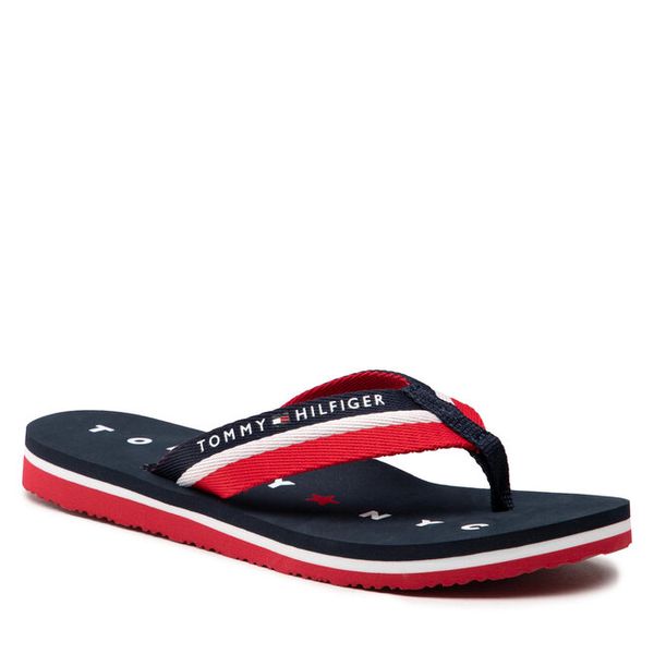 Japonki Tommy Hilfiger. Niebieskie klapki TOMMY HILFIGER, bez wzorów, bez obcasa. Za 109.99 zł.