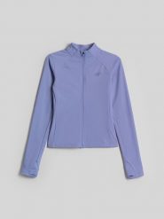 4F Bluza do jogi slim szybkoschnąca damska - niebieska M. Niebieskie bluzy 4f, l, bez wzorów, z włókna, bez kaptura. Za 199.99 zł.