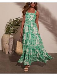 Milan Kiss Sukienka w kolorze zielono-kremowym rozmiar: M. Brązowe sukienki Milan Kiss, na imprezę, m, bez wzorów, z wiskozy, bez kołnierzyka, bez ramiączek, maxi. Za 195.99 zł.