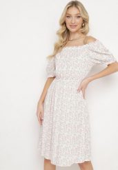 Biała Sukienka Midi z Wiskozy Hiszpanka w Kwiatowy Print Oserafia. Białe sukienki Born2be, m, bez wzorów, z wiskozy, boho, bez kołnierzyka, bez ramiączek, midi. Za 54.99 zł.