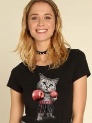 WOOOP Koszulka "Boxing Cat" w kolorze czarnym rozmiar: L. Czarne bluzki Wooop, l, bez wzorów, z bawełny, bez kołnierzyka, bez ramiączek. Za 39.45 zł.