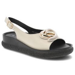 Sandały damskie S.Barski, cholewka ze skóry naturalnej licowej model na płaskiej podeszwie z ozdobną broszką, beżowe, KV61-6047. Brązowe sandały S.BARSKI, bez wzorów, ze skóry, bez obcasa, na płaskiej podeszwie, bez zapięcia. Za 179.00 zł.